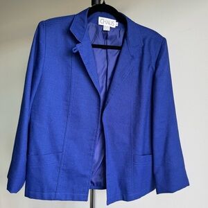 CHAUS Electric Blue Linen Blend Jacket Size 14